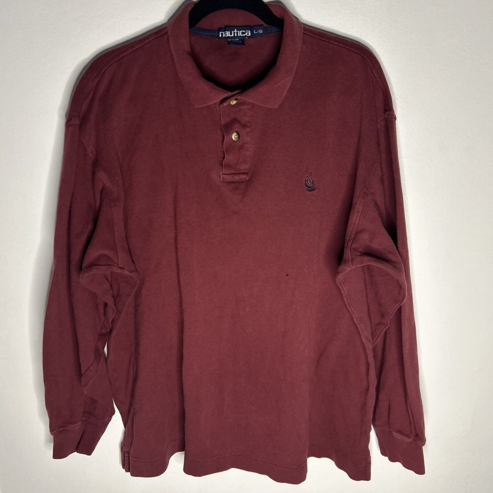 Nautica‎ Vintage Polo Shirt Mens L Pullover Red Long Sleeve Embroidered Logo